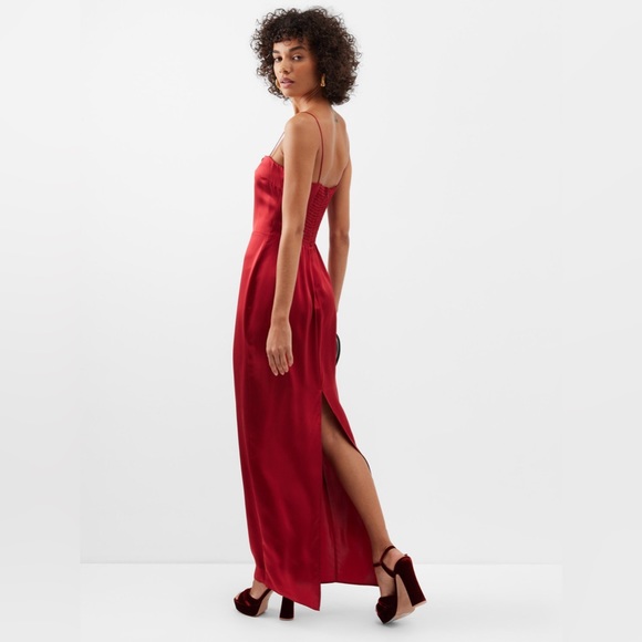NWT Reformation Frankie Silk Dress Maxi Rosette Red Cocktail Formal Sz 10 - Picture 6 of 9